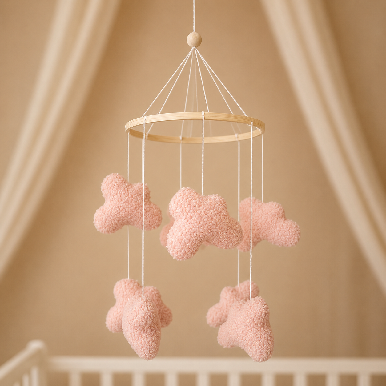 Boucle clouds pink babymobile Handmade Boucle clouds pink - Image 1