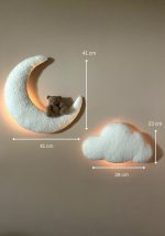 3- teiliges -Mond mit Teddy und Kleine Wolke Bouclé Wanddekor – Bild 2