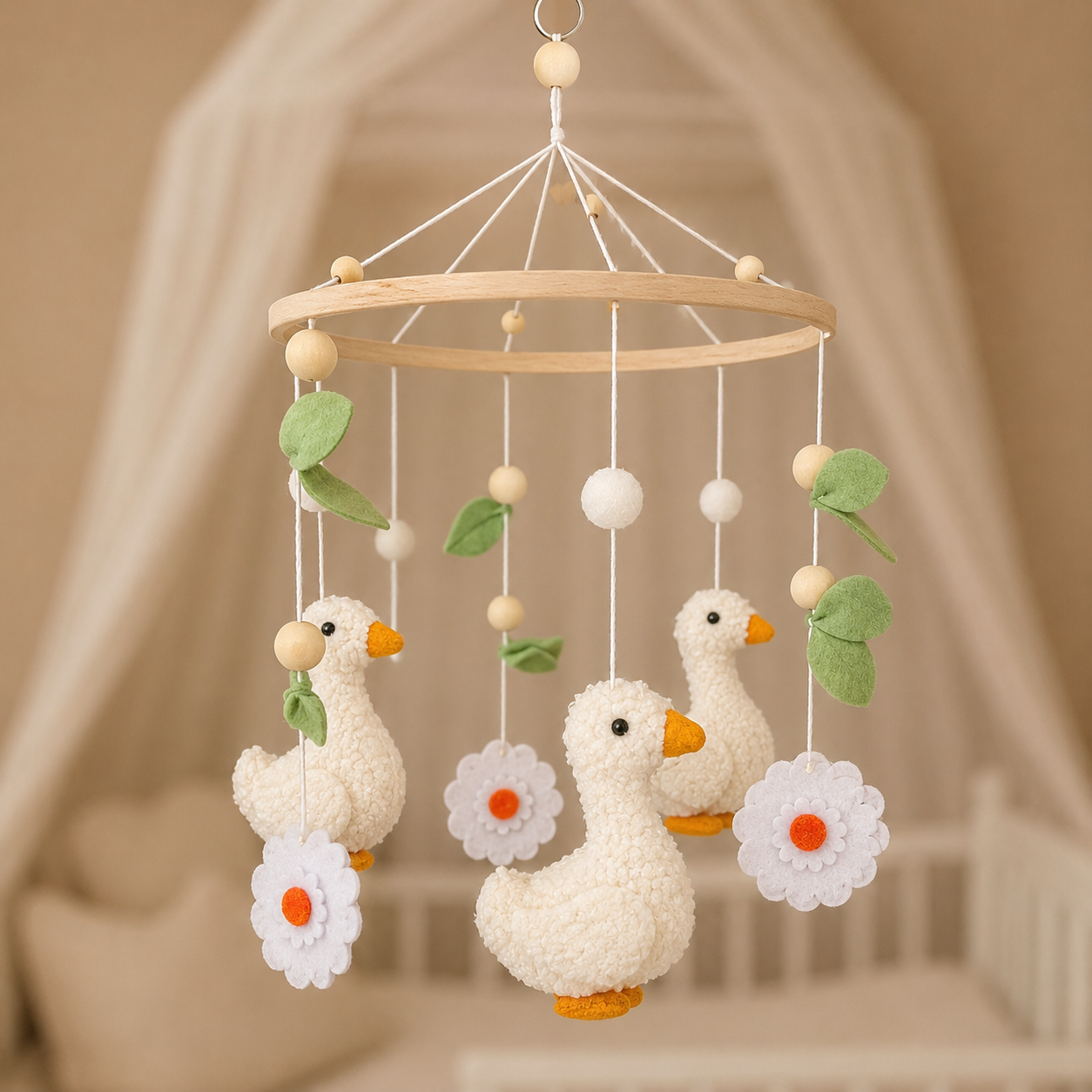 spring babymobile Handmade Flowers & Ducklings babymobile - Image 1